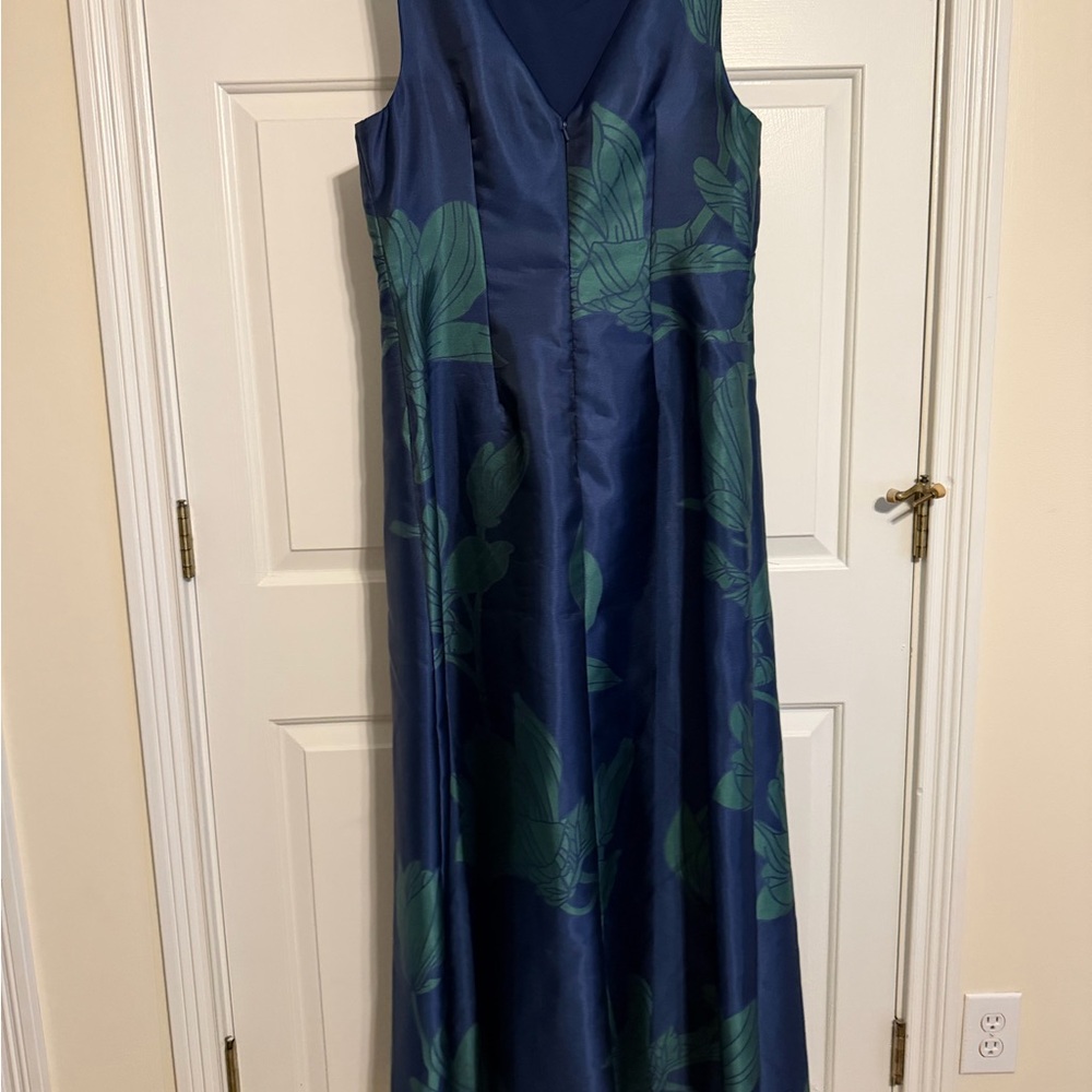 Kay Unger Navy and Teal Floral Maxi Dress / Jumpsuit - Picture 9 of 16